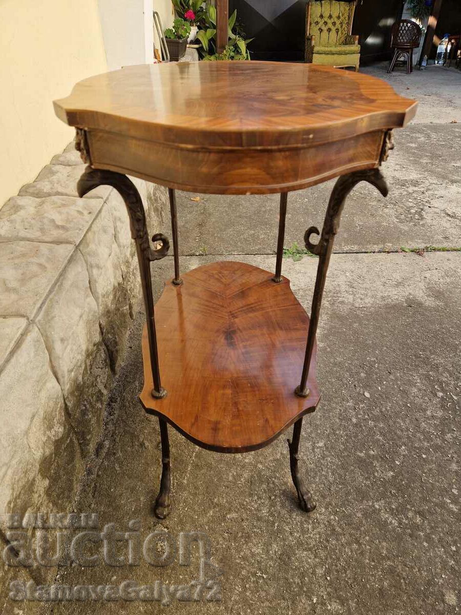 Masă unică din lemn francez cu marqueterie și picioare din bronz - 7