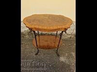 Unique French wooden table with marquetry and bronze legs