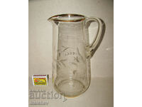 Glass jug 24 cm hand engraved 1960s gilding preserved