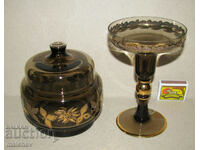 Set of bonbonnier / sugar bowl and candle holder 1980s preserved