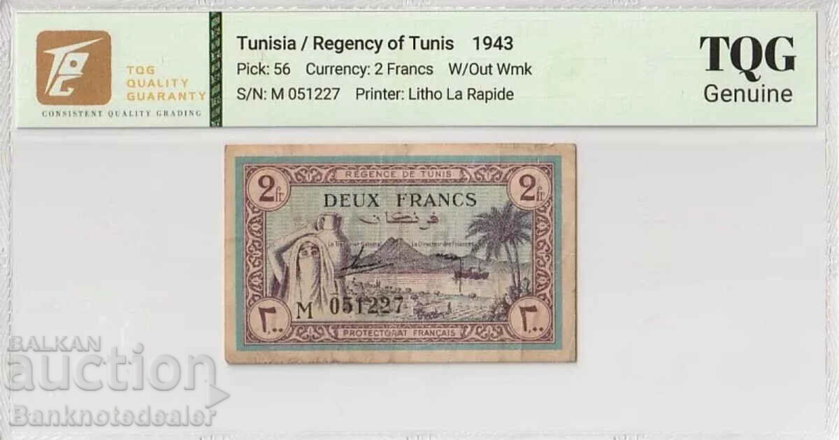 Tunisia 2 Francs 1943 Pick 56 TQG