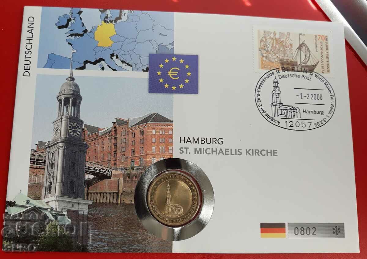 Germany-2 euro 2008-Hamburg and post.m. in a beautiful envelope