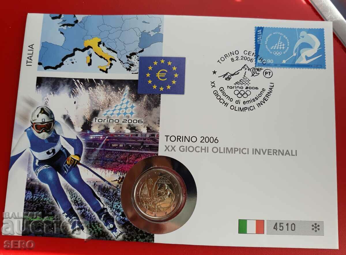 Italy-2 euro 2006-Winter Olympics in Turin and post.m. in cr. an envelope