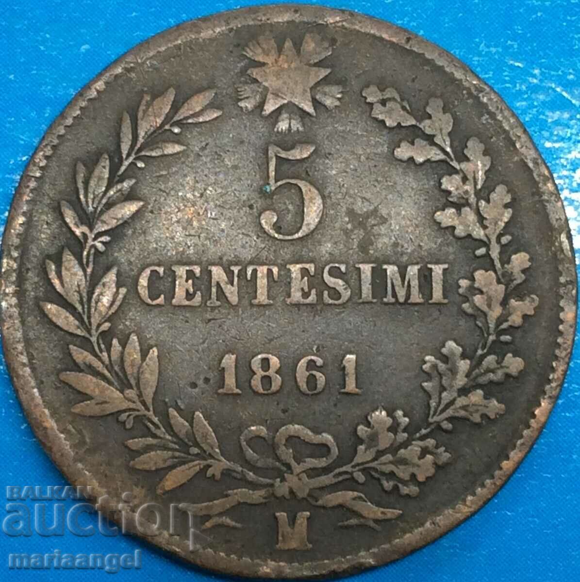 5 centesimi 1861 Italia M - Milan Victorio Emanuele III