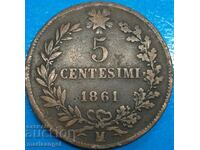 5 centesimi 1861 Italia M - Milan Victorio Emanuele III