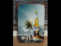 Metal sign beer Corona Extra lemon mountains peaks cloud