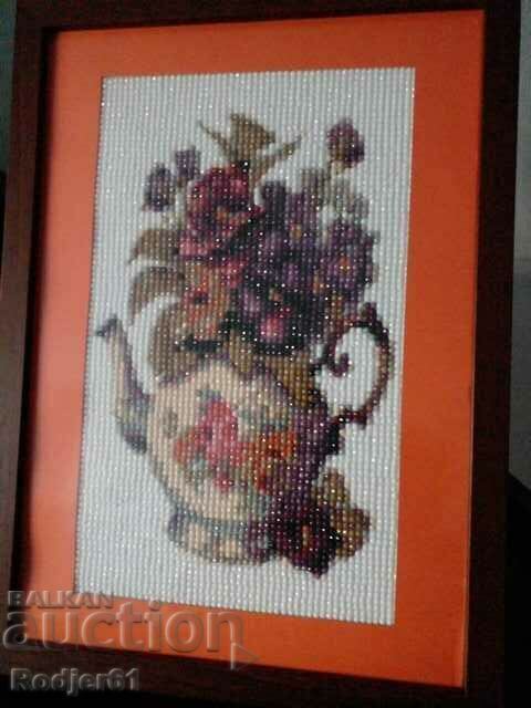 Auction  TAPESTRY, puzzle, diamond bead painting - teapot with flowers