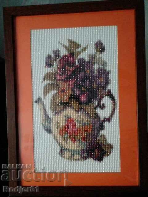 Доставка на ГОБЛЕН, пъзел, картина с диамантени мъниста - чайник с цветя Доставка на ГОБЛЕН, пъзел, картина с диамантени мъниста - чайник с цветя