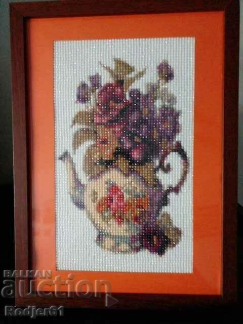 TAPESTRY, puzzle, diamond bead painting - teapot with flowers