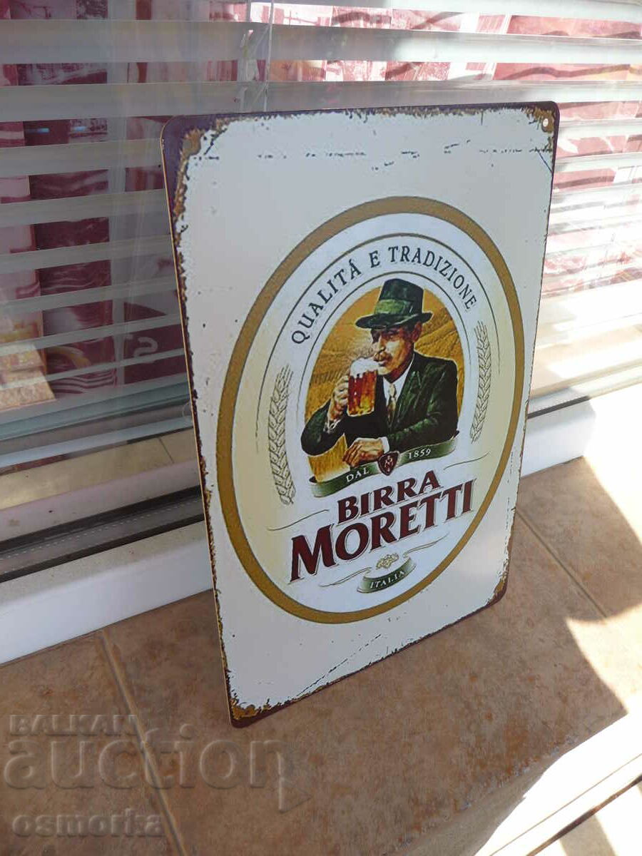 Birra Moretti beer metal sign Italian advertising nice with price 18.00 BGN | € 9.20 Birra Moretti beer metal sign Italian advertising nice with price 18.00 BGN | € 9.20