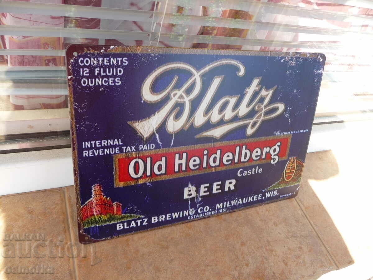 Metal sign beer Blatz beer craft retro advertising brewery with price 18.00 BGN | € 9.20