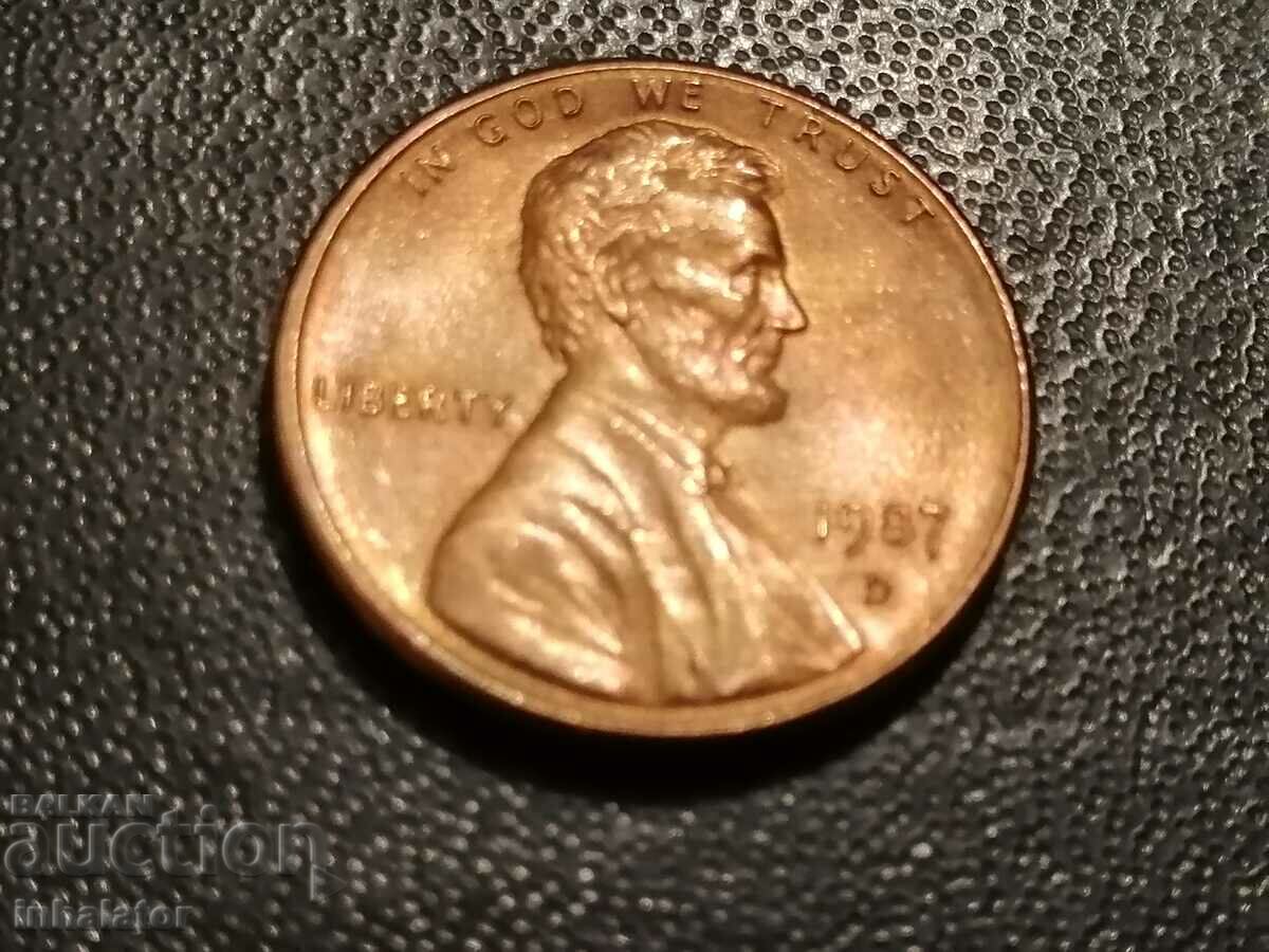 1987 1 cent D SUA