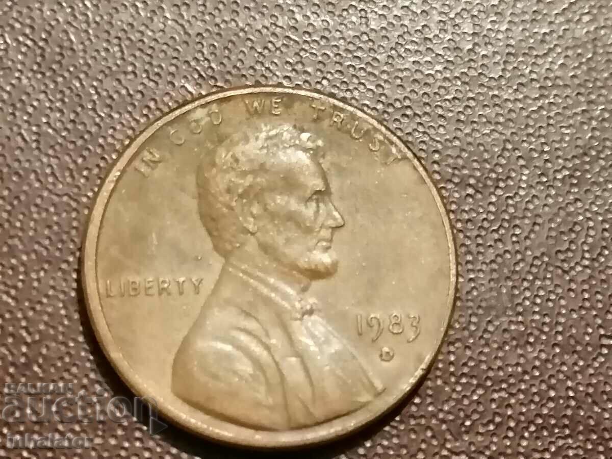 1983 1 cent D SUA