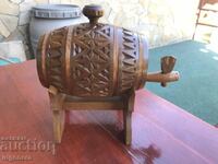 BARREL KEG WOOD CARVING WALNUT STAND NEW