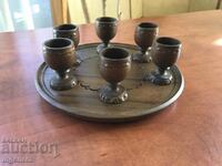 CUPS TRAY WOOD CARVING WALNUT BEAUTY - NEW!!!