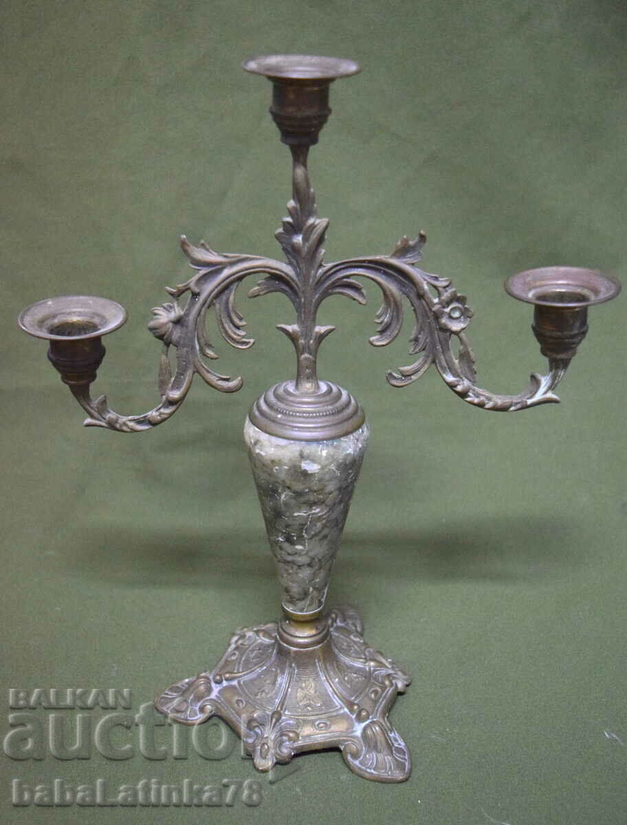 Antique bronze marble candle holder