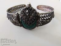 Silver bracelet with green stone filigree, beautiful 10/19/2024