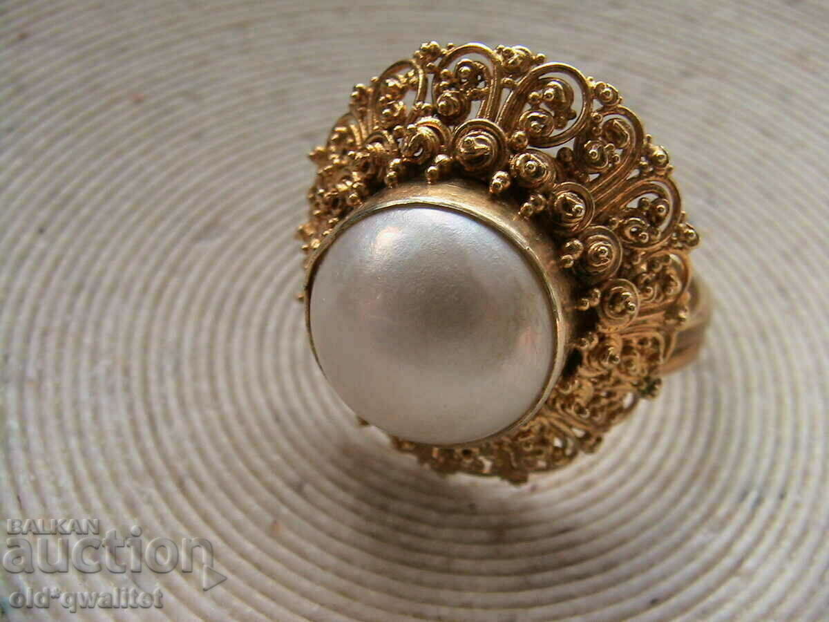 RING, Silver 925 with est. Pearl, gilding - 7 RING, Silver 925 with est. Pearl, gilding - 7