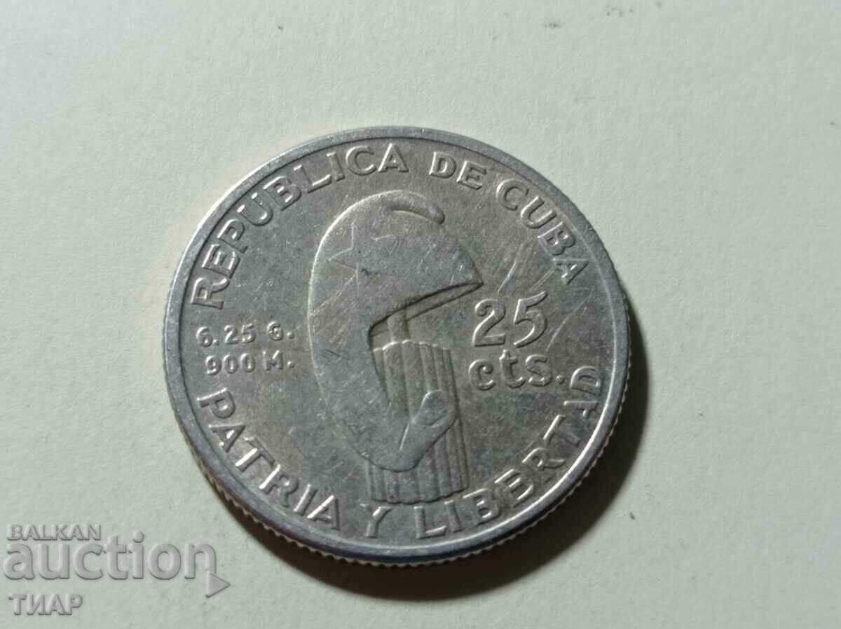 25 сентавос Куба 1953г  Сребро-0.01 ст