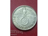 MONEDA DE ARGINT 2 Marks Reichs 1938 Argint Germania nazistă