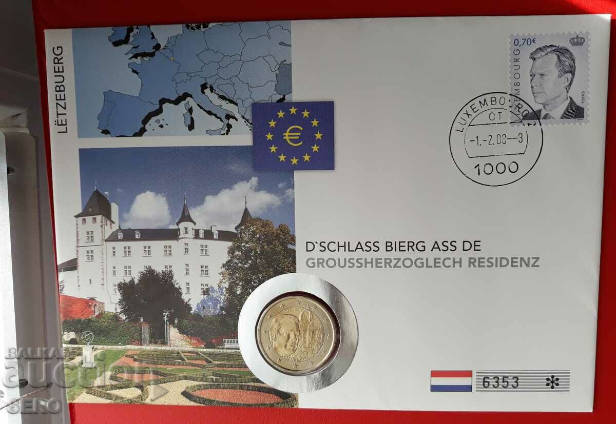 Luxembourg-2 euro 2008 and postage stamp in a beautiful envelope