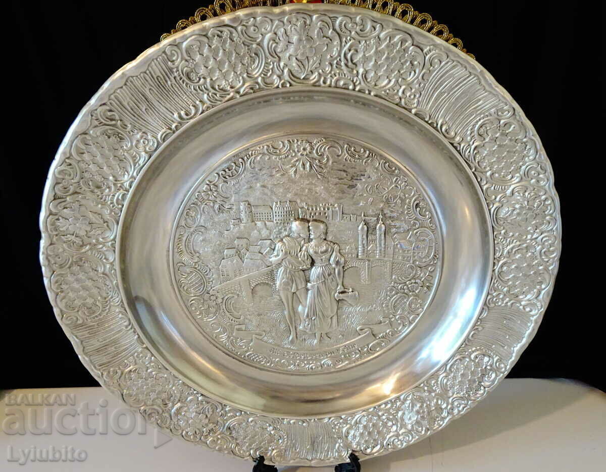 Pewter plate, panel, painting Lovers 31 cm., pewter wedding - 5