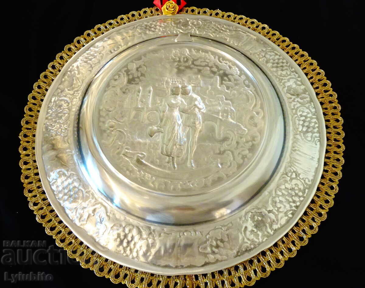 Pewter plate, panel, painting Lovers 31 cm., pewter wedding - 6