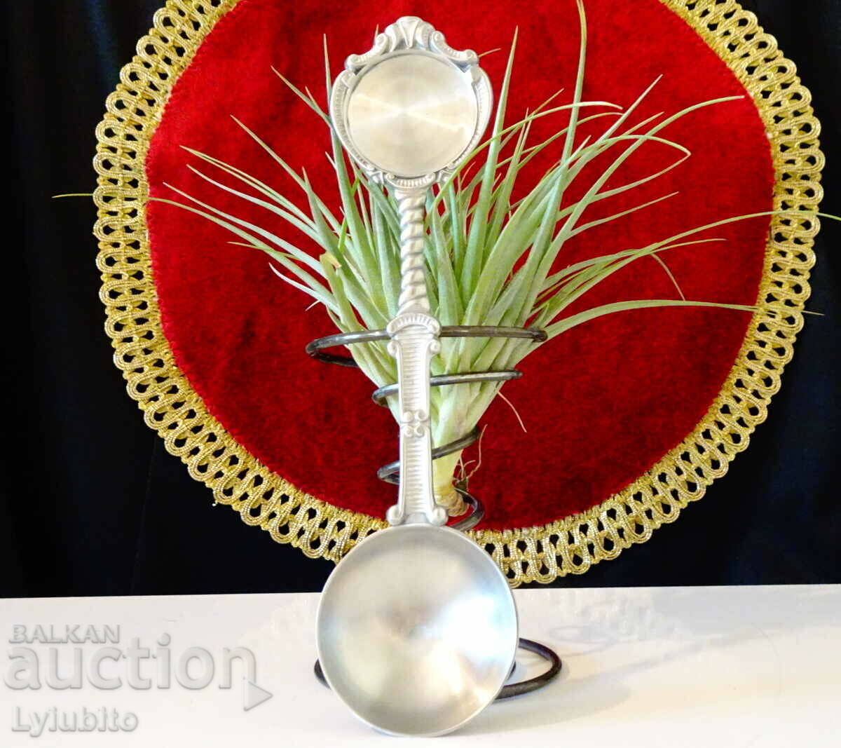 Pewter spoon, for a pewter wedding, engraving, photo Pewter spoon, for a pewter wedding, engraving, photo