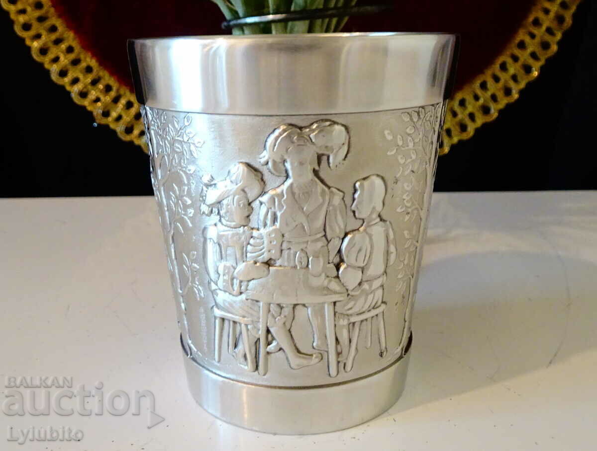 Auction Tin wine goblet with knight, lady, wedding Auction Tin wine goblet with knight, lady, wedding