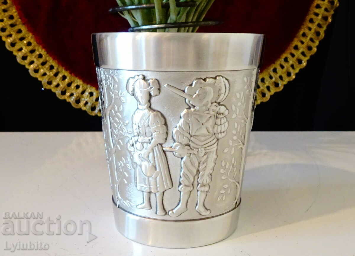 Tin wine goblet with knight, lady, wedding Tin wine goblet with knight, lady, wedding