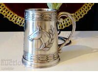 Silver-plated cup, horse, laurel wreath.