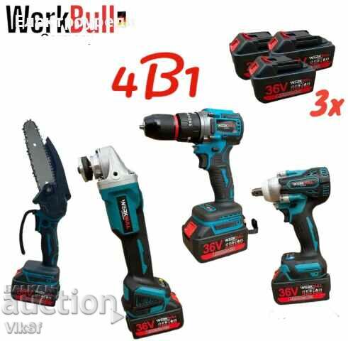 4 in 1 Set Cordless saw 16 cm bar, angle grinder 125MM,