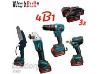 4 in 1 Set Cordless saw 16 cm bar, angle grinder 125MM,