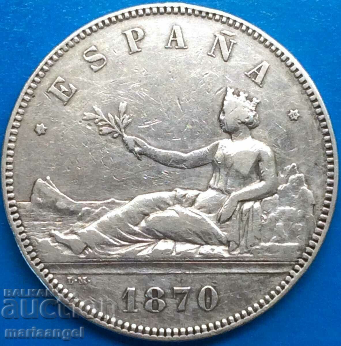 Spain 5 pesetas 1870 Thaler 24.83g 37mm silver