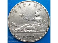 Spain 5 pesetas 1870 Thaler 24.83g 37mm silver