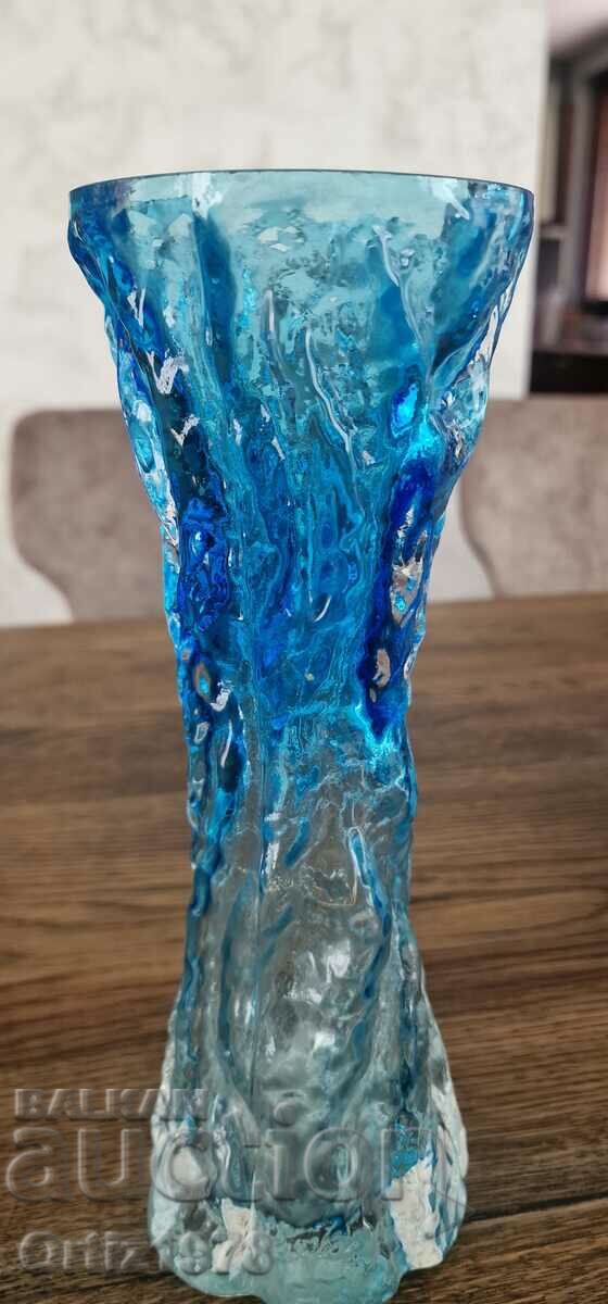 Auction Kurt Wokan - German vase - blue glass bark 1970 Auction Kurt Wokan - German vase - blue glass bark 1970