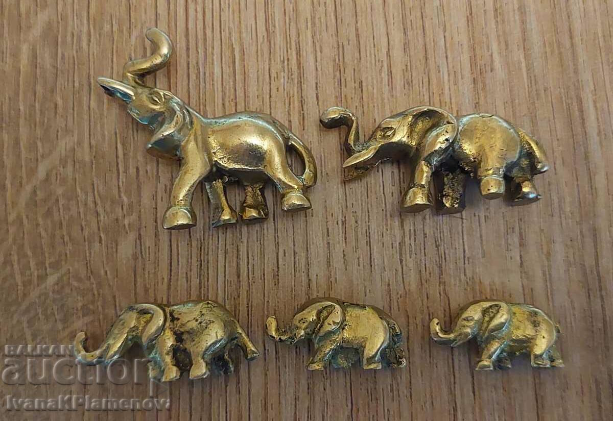 Elephant figurines bronze 5 pieces