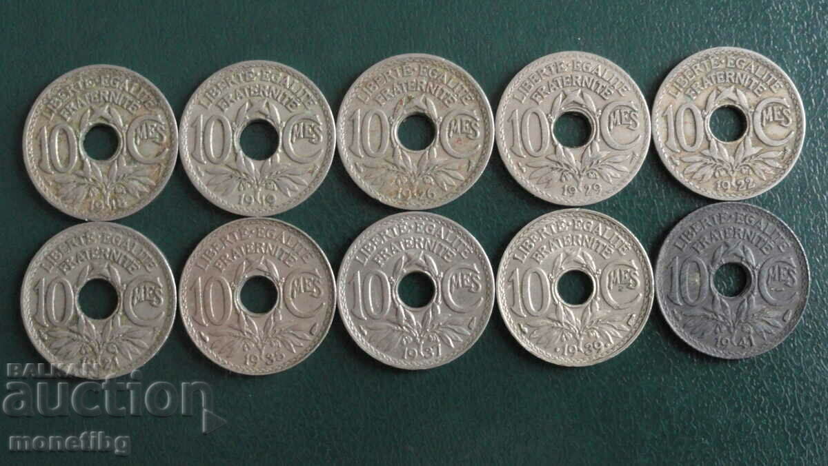 Auction France 1918-41 - 10 centimes (10 pieces) Auction France 1918-41 - 10 centimes (10 pieces)
