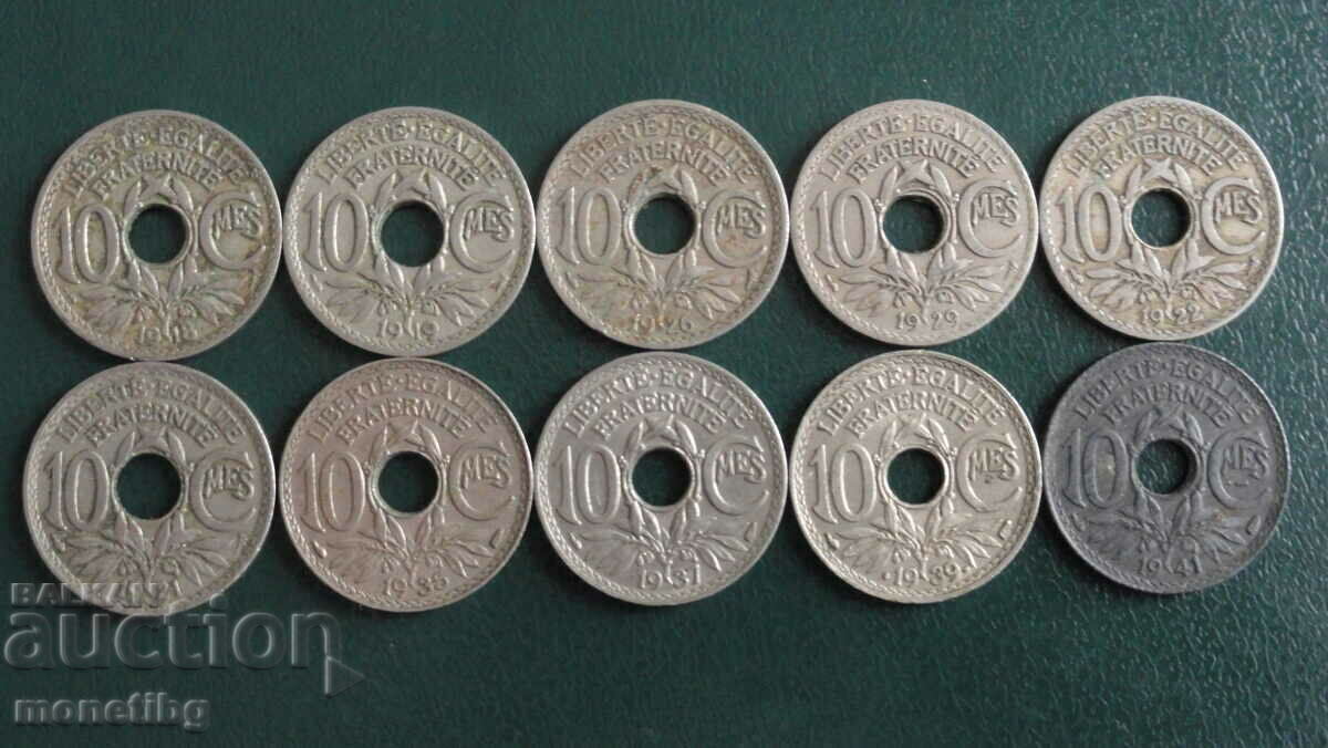 Franța 1918-41 - 10 centimes (10 bucăți)