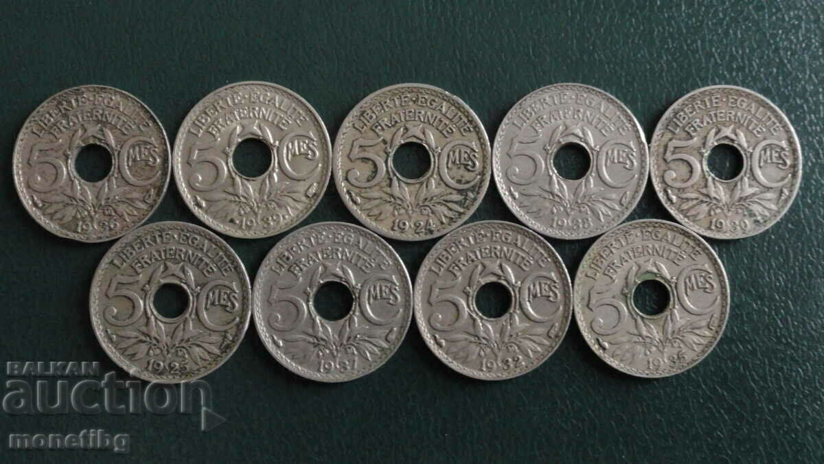 Auction France 1924-39 - 5 centimes (9 pieces) Auction France 1924-39 - 5 centimes (9 pieces)
