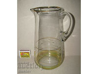 Glass jug 23 cm hand engraved 1960s gilding preserved