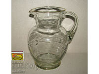 Glass jug 21cm hand engraved 1960s gilt, excellent