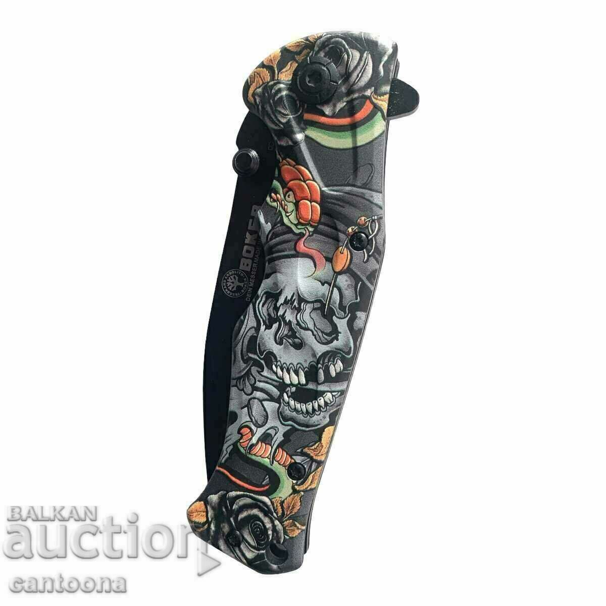 Auction Designer folding knife BOKER PLUS 96/210 with skulls Auction Designer folding knife BOKER PLUS 96/210 with skulls