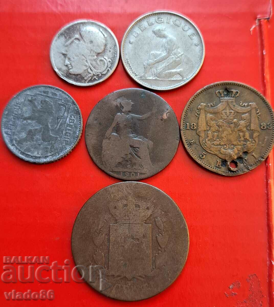 5 Baths 1883, 1 Franc 1923, 1942, 1/2 Penny 1901