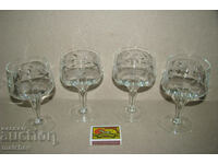 Lot of 4 old engraved glass glasses 12 cm for aperitif wine