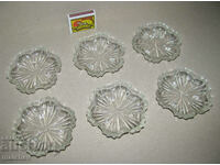 Set of 6 old glass jam saucers, excellent