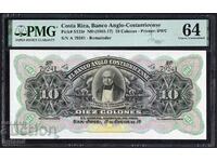 PMG 64 Certificate Costa Rica Banknote 10 Colones 1903-1917