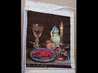 Old hand-sewn tapestry - Still life with crab, lobster