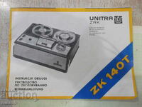 Exploit instruction manual. on tape recorder "UNITRA-ZK 140T"