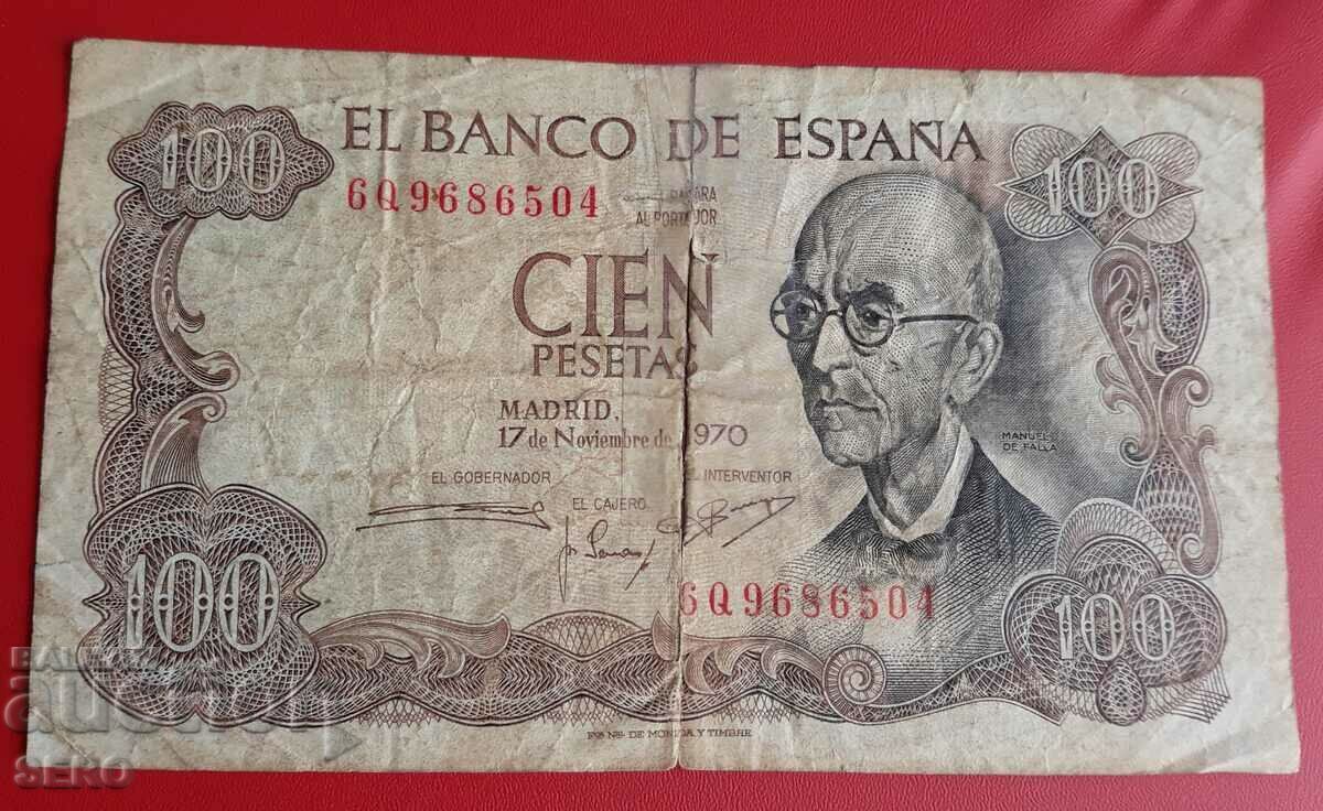 Bancnota-Spania-100 pesetas 1970-bandita